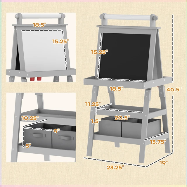 Alt view image 7 of 7 - Easel for Kids, Double Sided Kids Art Easel with Paper Roll Magnetic Whiteboard Chalkboard and Storage Standing Toddler