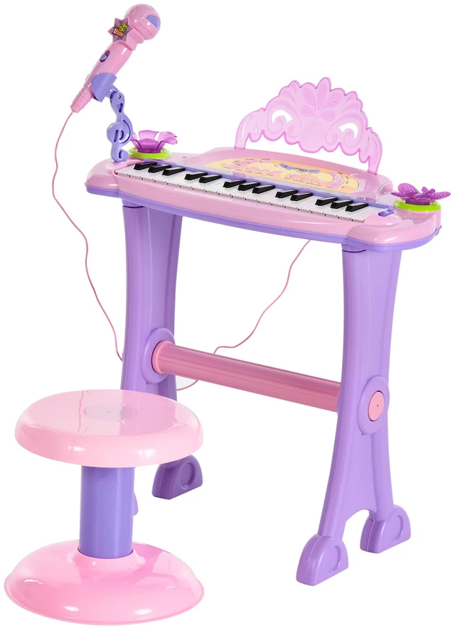 Main image of Key Princess Electronic Toy Piano for Kids, Educational Keyboard Piano with Stool Record Flashing Lights Microphone