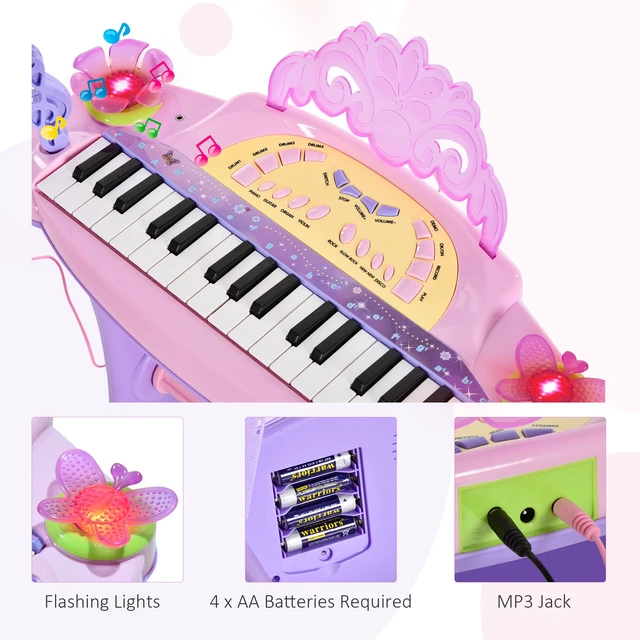 Alt view image 4 of 7 - Key Princess Electronic Toy Piano for Kids, Educational Keyboard Piano with Stool Record Flashing Lights Microphone
