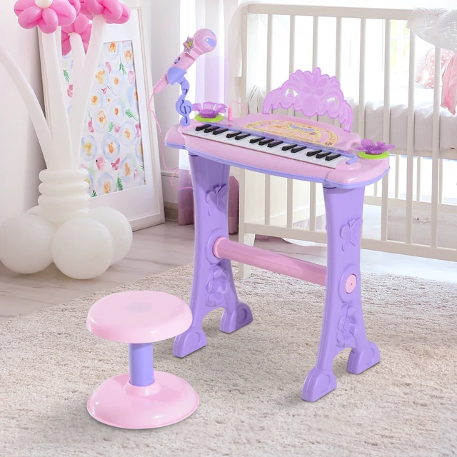 Alt view image 7 of 7 - Key Princess Electronic Toy Piano for Kids, Educational Keyboard Piano with Stool Record Flashing Lights Microphone