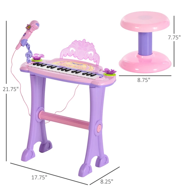 Alt view image 6 of 7 - Key Princess Electronic Toy Piano for Kids, Educational Keyboard Piano with Stool Record Flashing Lights Microphone