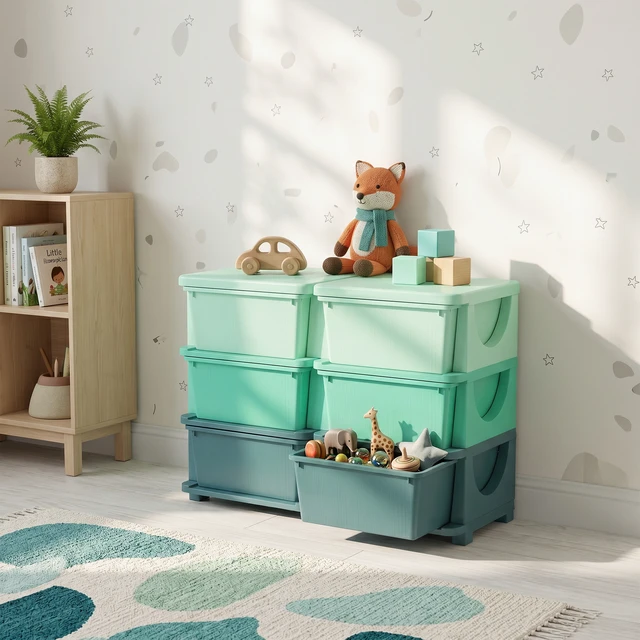 Alt view image 2 of 7 - 6 Drawers Kids Storage Unit, 3 Tier Stackable Toy Organizers and Storage Chest for Playroom Living Boys Girls Toddlers