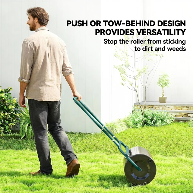 Alt view image 4 of 7 - 20 Inch Push Tow Behind Lawn Roller Filled with Gal Water Sand, Yard Roller for Flattening Sod in the Garden, Dark
