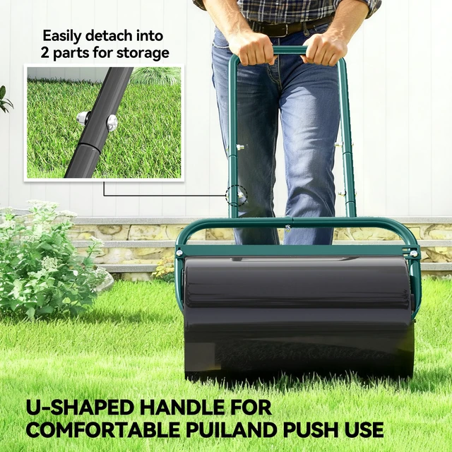Alt view image 3 of 7 - 20 Inch Push Tow Behind Lawn Roller Filled with Gal Water Sand, Yard Roller for Flattening Sod in the Garden, Dark
