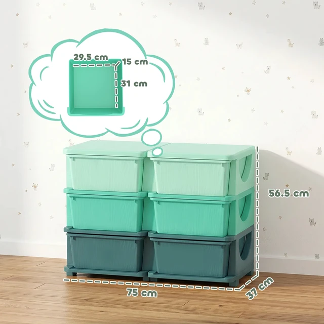 Alt view image 7 of 7 - 6 Drawers Kids Storage Unit, 3 Tier Stackable Toy Organizers and Storage Chest for Playroom Living Boys Girls Toddlers