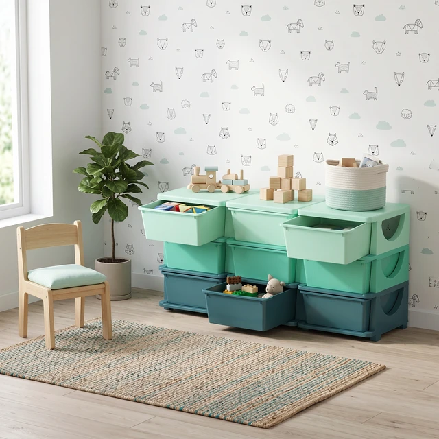 Alt view image 2 of 7 - 9 Drawers Kids Storage Unit, 3 Tier Stackable Toy Organizers and Storage Chest for Playroom Living Boys Girls Toddlers