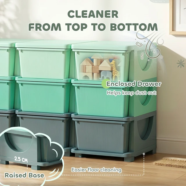 Alt view image 3 of 7 - 9 Drawers Kids Storage Unit, 3 Tier Stackable Toy Organizers and Storage Chest for Playroom Living Boys Girls Toddlers