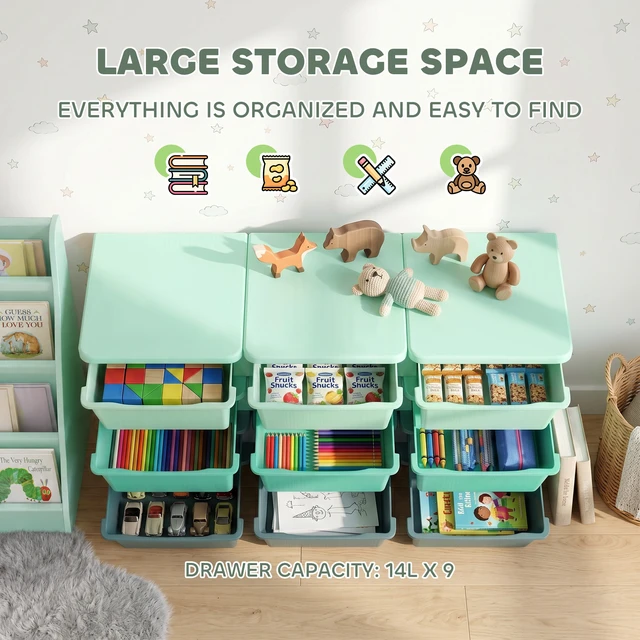 Alt view image 6 of 7 - 9 Drawers Kids Storage Unit, 3 Tier Stackable Toy Organizers and Storage Chest for Playroom Living Boys Girls Toddlers