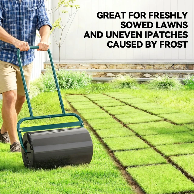 Alt view image 5 of 7 - 20 Inch Push Tow Behind Lawn Roller Filled with Gal Water Sand, Yard Roller for Flattening Sod in the Garden, Dark