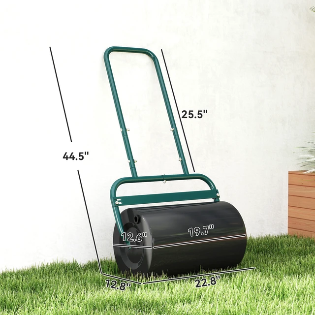 Alt view image 7 of 7 - 20 Inch Push Tow Behind Lawn Roller Filled with Gal Water Sand, Yard Roller for Flattening Sod in the Garden, Dark