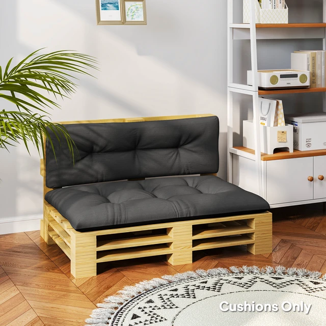 Alt view image 2 of 7 - Seater Pallet Cushions Outdoor 3.9 in Replacement Pallet Sofa Cushions, Tufted Replacement Pads for Garden Patio, Black