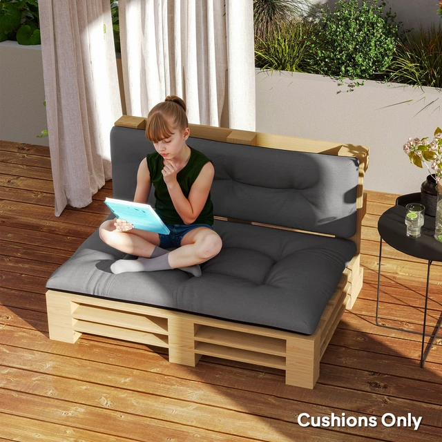 Alt view image 3 of 7 - Seater Pallet Cushions Outdoor 3.9 in Replacement Pallet Sofa Cushions, Tufted Replacement Pads for Garden Patio, Black