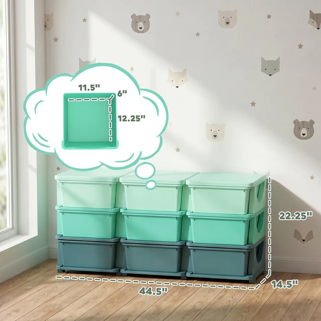 Alt view image 7 of 7 - 9 Drawers Kids Storage Unit, 3 Tier Stackable Toy Organizers and Storage Chest for Playroom Living Boys Girls Toddlers