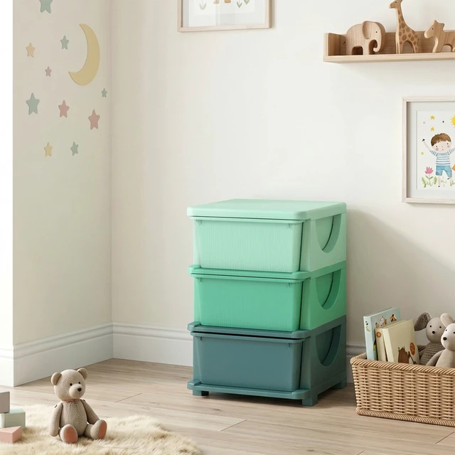 Alt view image 2 of 7 - 3 Drawers Kids Storage Unit, 3 Tier Stackable Toy Organizers and Storage Chest for Playroom Living Boys Girls Toddlers
