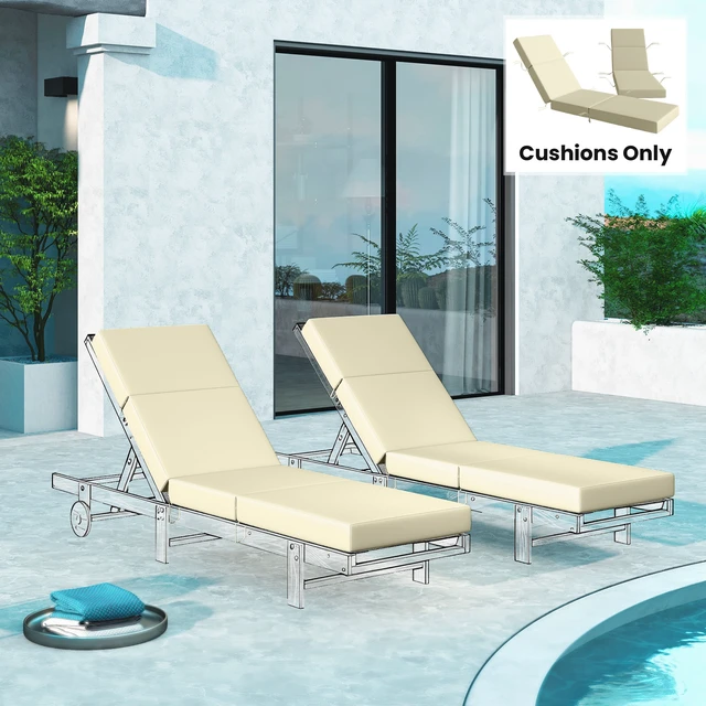 Alt view image 2 of 7 - Set Chaise Lounge Cushion, 4 Inch Outdoor Lounge Chair Cushions with Non-Slip Ties Water Resistant and Fade Resistant