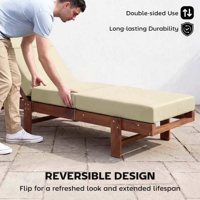 Alt view image 3 of 7 - Set Chaise Lounge Cushion, 4 Inch Outdoor Lounge Chair Cushions with Non-Slip Ties Water Resistant and Fade Resistant