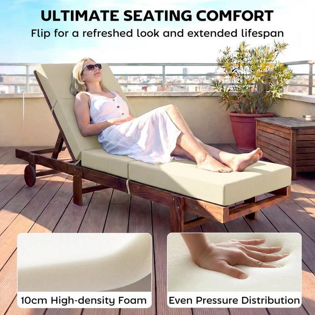 Alt view image 6 of 7 - Set Chaise Lounge Cushion, 4 Inch Outdoor Lounge Chair Cushions with Non-Slip Ties Water Resistant and Fade Resistant