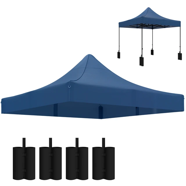 Alt view image 3 of 7 - 10 Canopy Replacement Cover with Weight Bags and Drainage Holes, Pop Canopy Cover Replacement Top, Navy Blue, Oxford