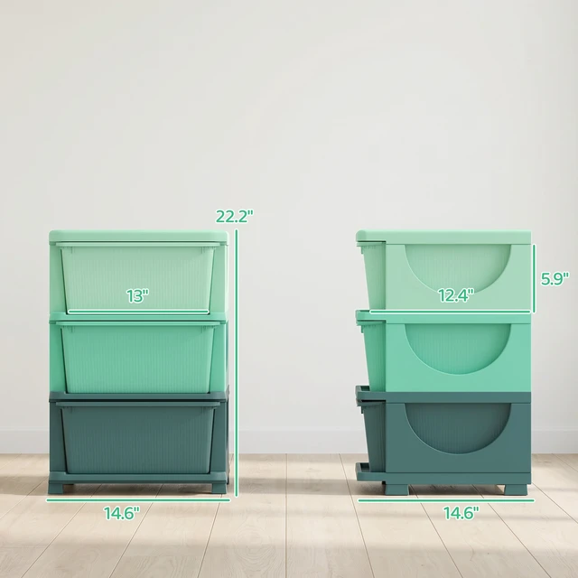 Alt view image 7 of 7 - 3 Drawers Kids Storage Unit, 3 Tier Stackable Toy Organizers and Storage Chest for Playroom Living Boys Girls Toddlers