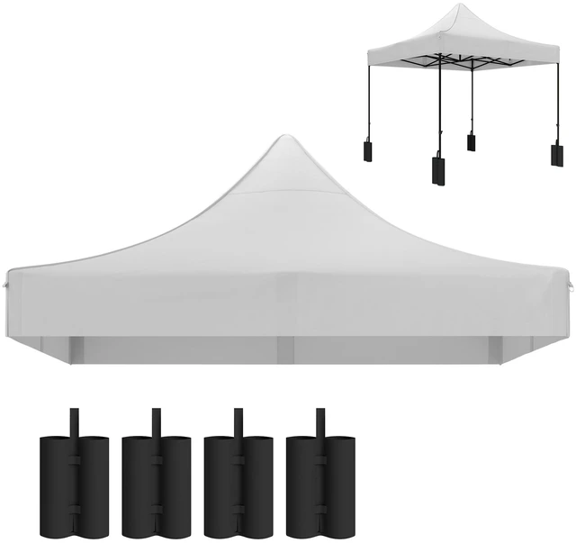 Main image of 10 Canopy Replacement Cover with Weight Bags and Drainage Holes, Pop Canopy Cover Replacement Top, White, Oxford