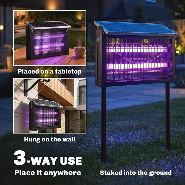 Alt view image 4 of 7 - Solar Zapper Outdoor, Electric Zapper with 14 ft Extension Cord Indoor USB Charging Killer with Dusk To-Dawn Control