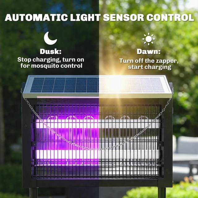 Alt view image 5 of 7 - Solar Zapper Outdoor, Electric Zapper with 14 ft Extension Cord Indoor USB Charging Killer with Dusk To-Dawn Control