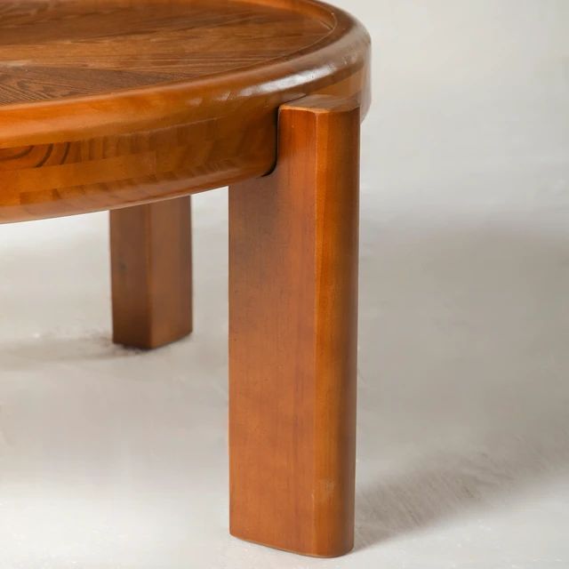 Alt view image 4 of 6 - 33.46 Inch Round Coffee Table with Sunburst Wood Grain Top, Solid Tray Frame and Cylindrical Legs Mid-Century Retro