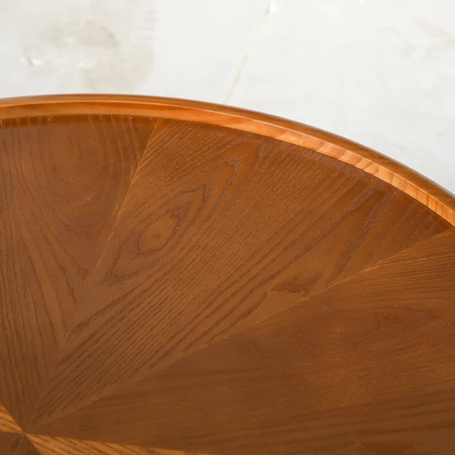 Alt view image 5 of 6 - 33.46 Inch Round Coffee Table with Sunburst Wood Grain Top, Solid Tray Frame and Cylindrical Legs Mid-Century Retro