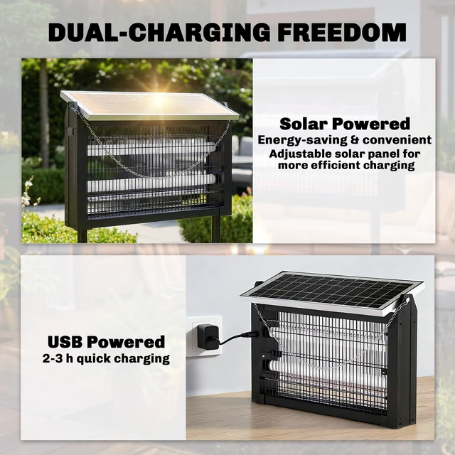 Alt view image 6 of 7 - Solar Zapper Outdoor, Electric Zapper with 14 ft Extension Cord Indoor USB Charging Killer with Dusk To-Dawn Control