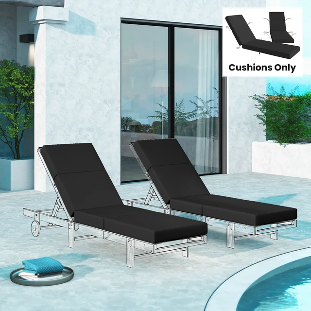 Alt view image 2 of 7 - Set Chaise Lounge Cushion, 4 Inch Outdoor Lounge Chair Cushions with Non-Slip Ties Water Resistant and Fade Resistant