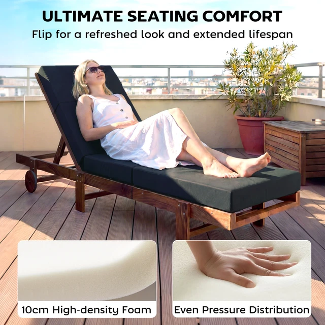 Alt view image 6 of 7 - Chaise Lounge Cushion, 4 Inch Outdoor Lounge Chair Cushion with Non-Slip Ties Water Resistant and Fade Resistant