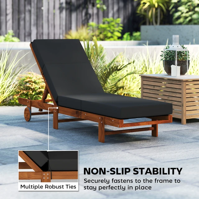 Alt view image 4 of 7 - Chaise Lounge Cushion, 4 Inch Outdoor Lounge Chair Cushion with Non-Slip Ties Water Resistant and Fade Resistant