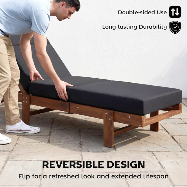 Alt view image 3 of 7 - Chaise Lounge Cushion, 4 Inch Outdoor Lounge Chair Cushion with Non-Slip Ties Water Resistant and Fade Resistant