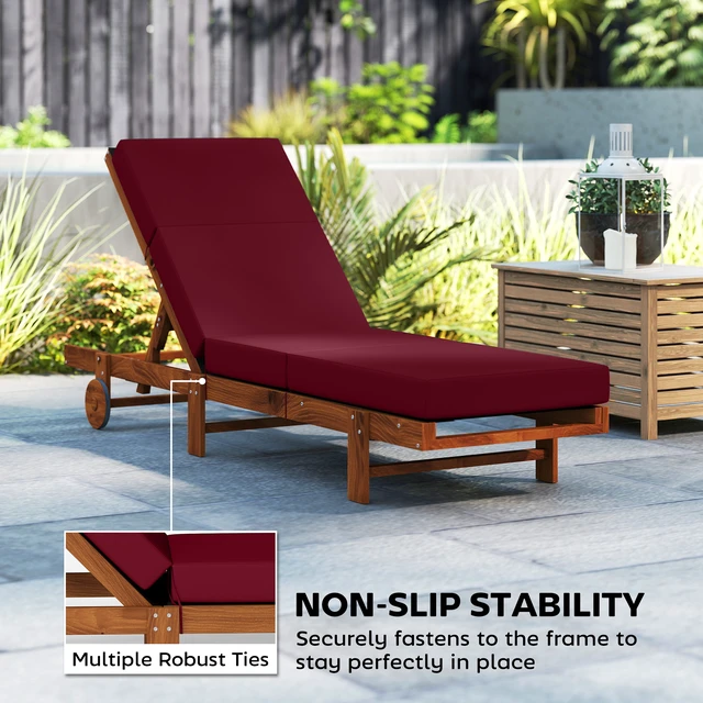 Alt view image 4 of 7 - Chaise Lounge Cushion, 4 Inch Outdoor Lounge Chair Cushion with Non-Slip Ties Water Resistant and Fade Resistant