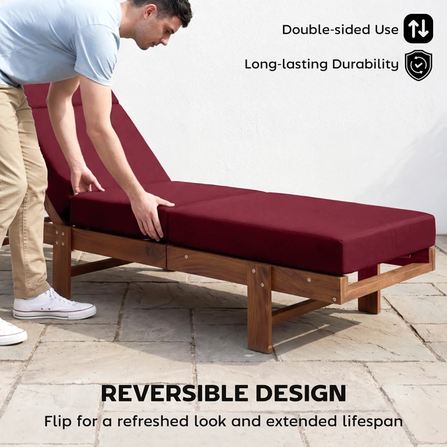 Alt view image 3 of 7 - Chaise Lounge Cushion, 4 Inch Outdoor Lounge Chair Cushion with Non-Slip Ties Water Resistant and Fade Resistant