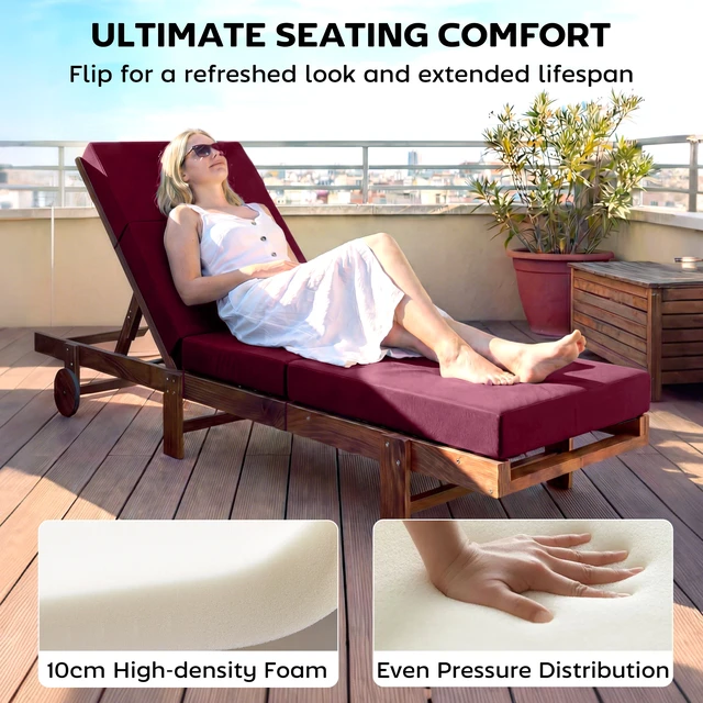 Alt view image 6 of 7 - Chaise Lounge Cushion, 4 Inch Outdoor Lounge Chair Cushion with Non-Slip Ties Water Resistant and Fade Resistant