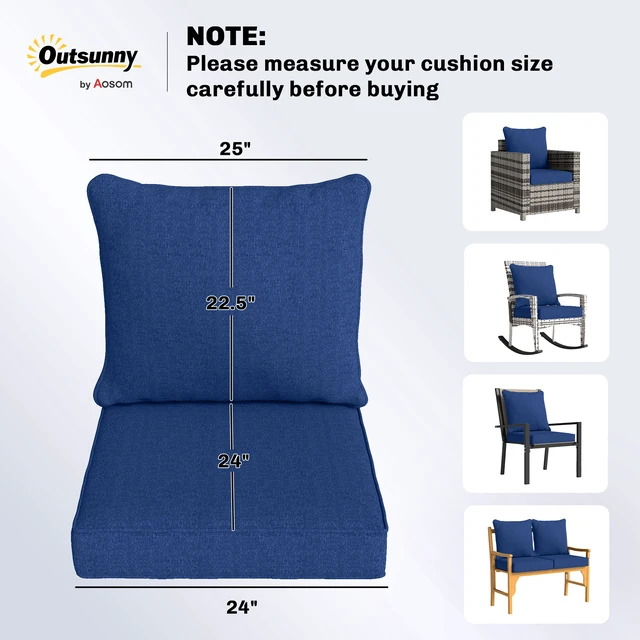 Alt view image 7 of 7 - Outdoor Chair Cushions Set, Fade Resistant 24 in Deep Seat Patio Cushions for Chair Sofa and Outdoor Furniture