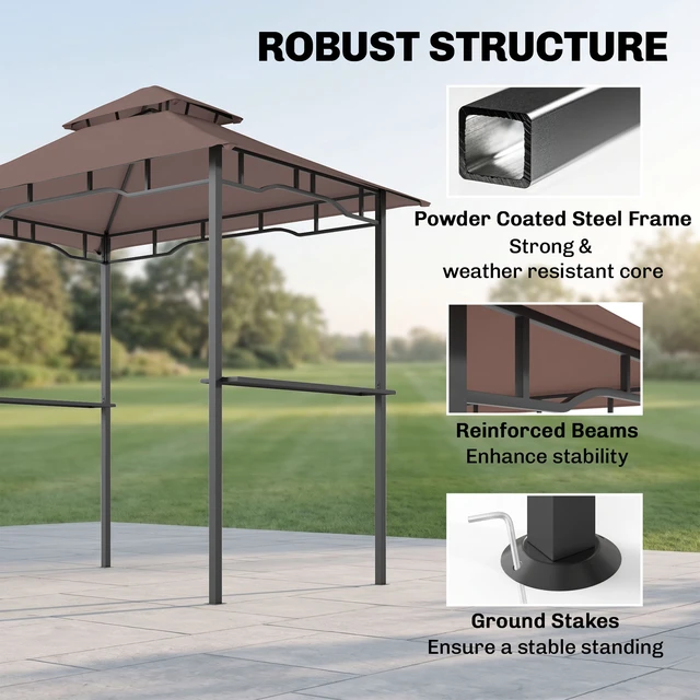 Alt view image 3 of 7 - 8 Grill Gazebo with Double Roof, Outdoor Bbq Gazebo with Side Shelves Steel Grill Tent Canopy for Patio Yard Garden