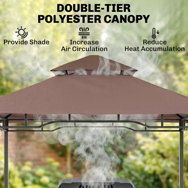 Alt view image 6 of 7 - 8 Grill Gazebo with Double Roof, Outdoor Bbq Gazebo with Side Shelves Steel Grill Tent Canopy for Patio Yard Garden
