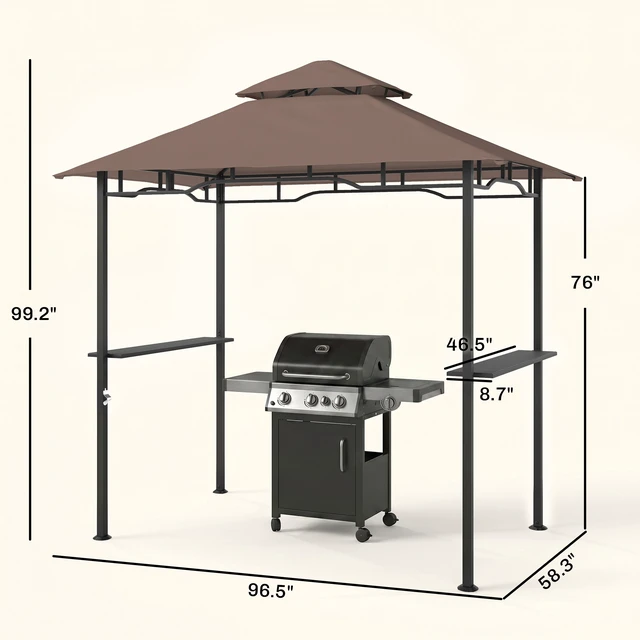 Alt view image 7 of 7 - 8 Grill Gazebo with Double Roof, Outdoor Bbq Gazebo with Side Shelves Steel Grill Tent Canopy for Patio Yard Garden