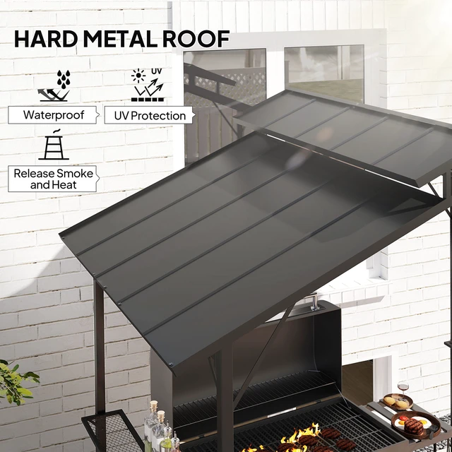 Alt view image 6 of 7 - 8 Hardtop Grill Gazebo, Outdoor Bbq Gazebo with Double Metal Roof Side Shelves and 10 Hooks Grill Canopy for Patio
