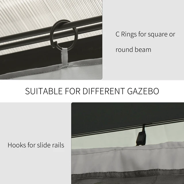 Alt view image 5 of 7 - 10 Universal Gazebo Sidewall Set with Panels, Hooks and Rings Included for Pergolas and Cabanas, Light Gray, Polyester