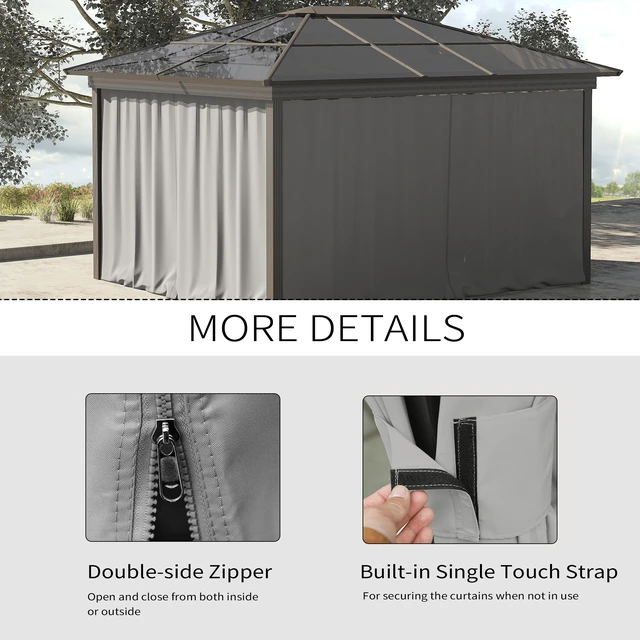 Alt view image 6 of 7 - 10 Universal Gazebo Sidewall Set with Panels, Hooks and Rings Included for Pergolas and Cabanas, Light Gray, Polyester
