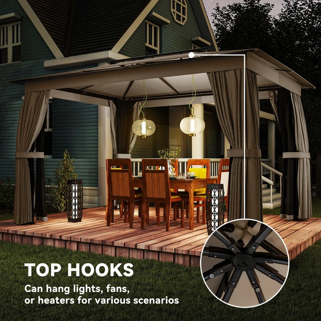 Alt view image 2 of 7 - 10 Outdoor Patio Gazebo, Heavy Duty Gazebo Canopy Shelter with Double Roof Curtains Netting Steel Frame Protection