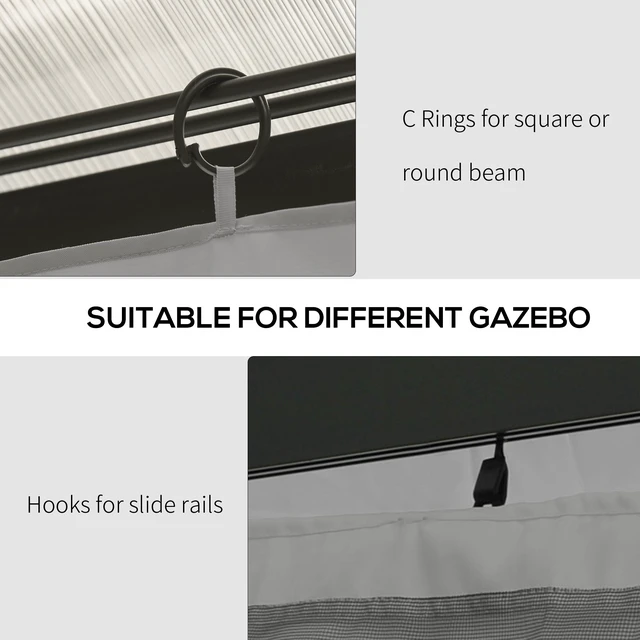 Alt view image 4 of 7 - 10 Universal Gazebo Sidewall Set with Panels, Hooks and Rings Included for Pergolas and Cabanas, Light Gray, Polyester