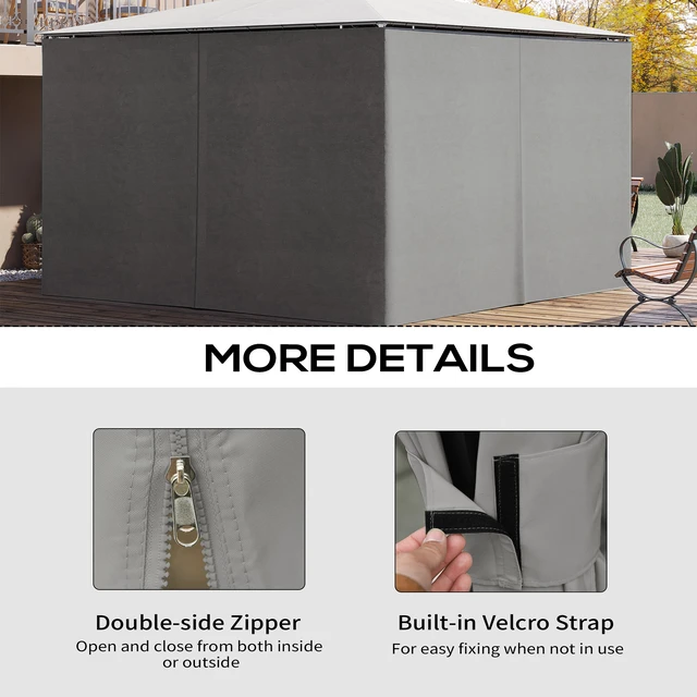 Alt view image 5 of 7 - 10 Universal Gazebo Sidewall Set with Panels, Hooks and Rings Included for Pergolas and Cabanas, Light Gray, Polyester