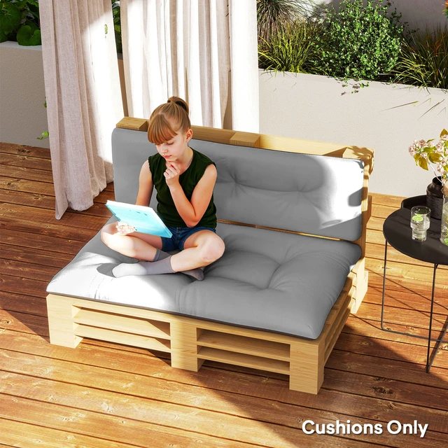Alt view image 2 of 7 - Seater Pallet Cushions Outdoor 3.9 in Replacement Pallet Sofa Cushions, Tufted Replacement Pads for Garden Patio, Light