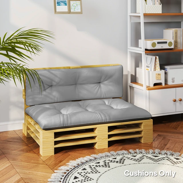 Alt view image 5 of 7 - Seater Pallet Cushions Outdoor 3.9 in Replacement Pallet Sofa Cushions, Tufted Replacement Pads for Garden Patio, Light