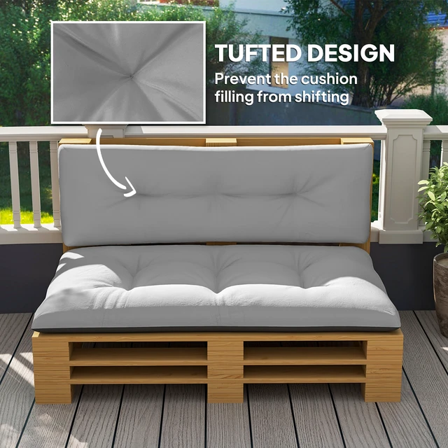 Alt view image 6 of 7 - Seater Pallet Cushions Outdoor 3.9 in Replacement Pallet Sofa Cushions, Tufted Replacement Pads for Garden Patio, Light