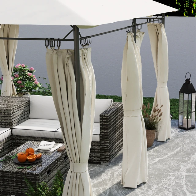 Alt view image 5 of 7 - 10 Patio Gazebo, Double Roof Outdoor Gazebo Canopy Shelter with Curtains Solid Metal Frame for Garden Lawn and Deck